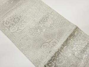 プラチナ二重箔華紋に亀甲・古典柄模様織出し袋帯